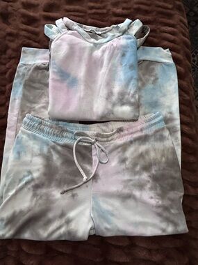 White Birch Pastel Tie-Dye Cold Shoulder Top and Pants Set Plus Size XL EUC